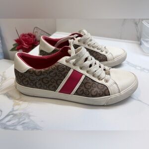 Guess Women's Sneakers with Pink and Brown Design